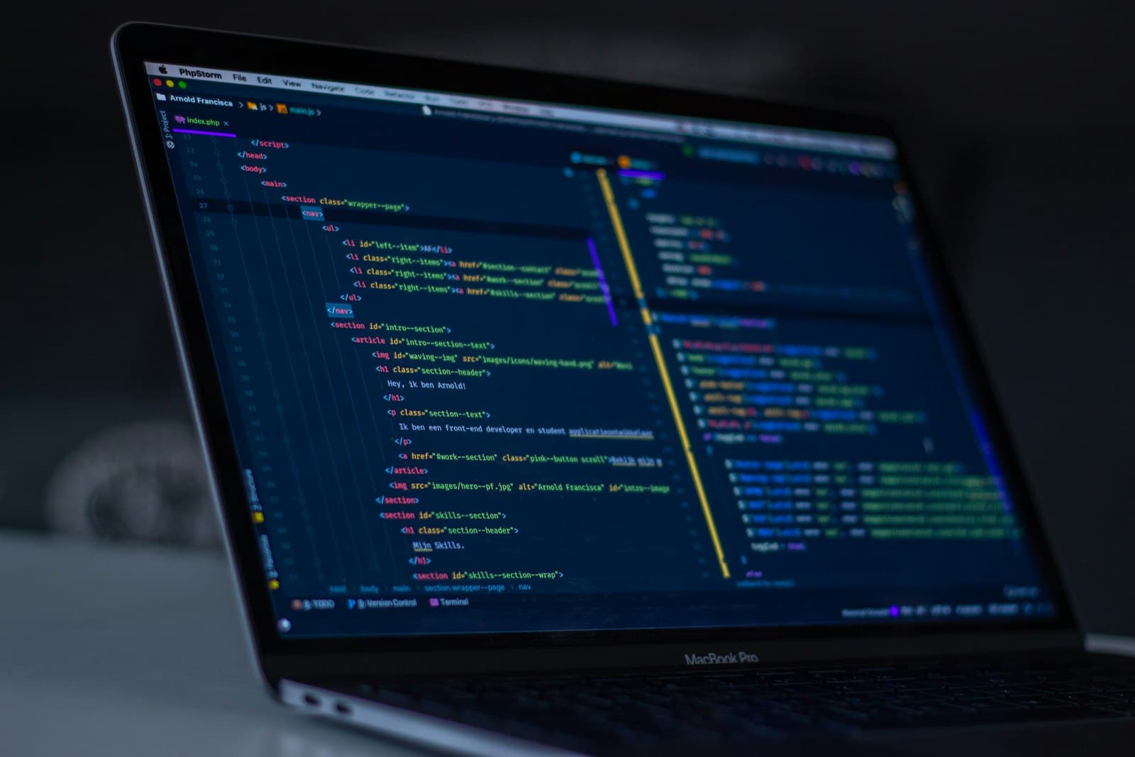Code on a screen